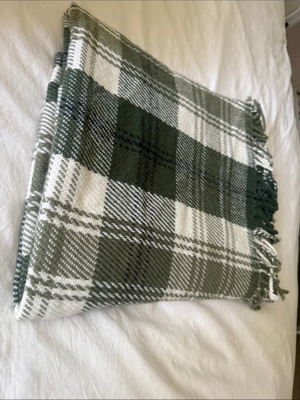 Hearth & Hand with Magnolia Green Plaid Woven Throw Blanket with Fringe 50x60